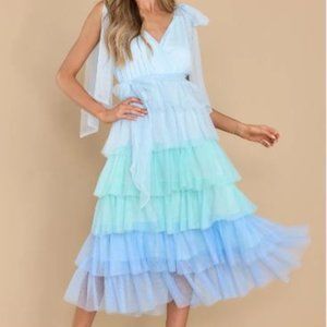 Blue midi tulle ruffle dress